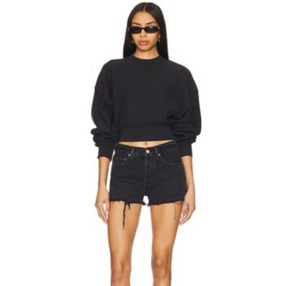 Agolde Parker Shorts Size 25 Black Cut Off Button Fly Raw‎ Hem Distressed $148 - Picture 5 of 11